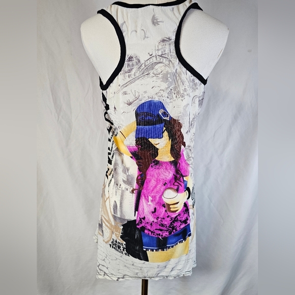 NWT Beautiful Silk Blend Pop Art All over Graphic Asian/Japanese Womens Tank Top - Picture 4 of 7